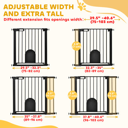 30"-41" Extra Wide Pet Gate Barrier with Small Door, 30"H Dog Gate with Safety Gate Barrier, Stair Pressure Fit, Black