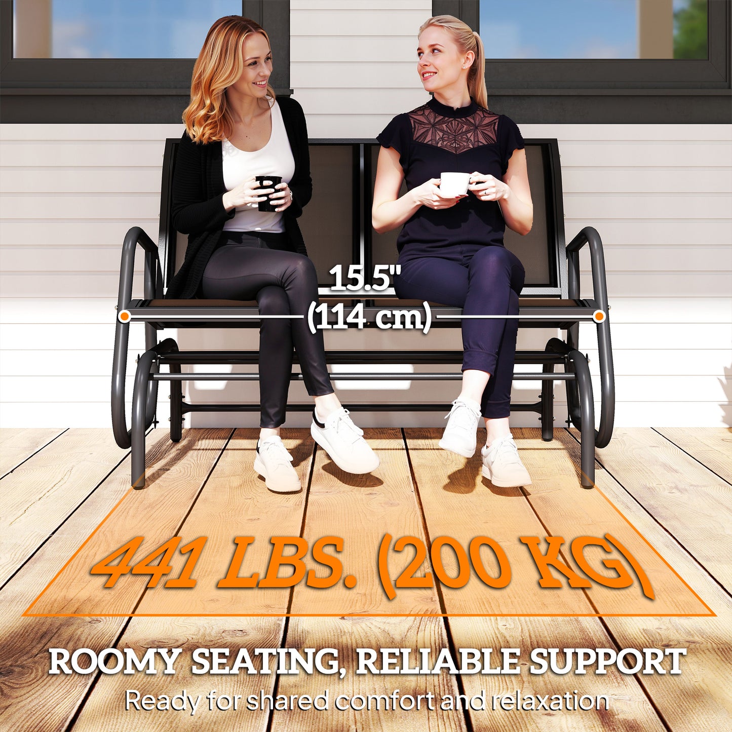 Patio Double Glider Bench Swing Chair Rocker Heavy-Duty Loveseat Outdoor Garden Rocking Bench Steel Frame Sling Fabric S
