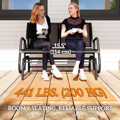 Patio Double Glider Bench Swing Chair Rocker Heavy-Duty Loveseat Outdoor Garden Rocking Bench Steel Frame Sling Fabric S