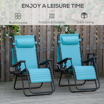 2 Piece Foldable Lounge Chair with Canopy Shade, Outdoor Zero Gravity Chair w/ Side Tray & Cup Holder, Reclining Lounger