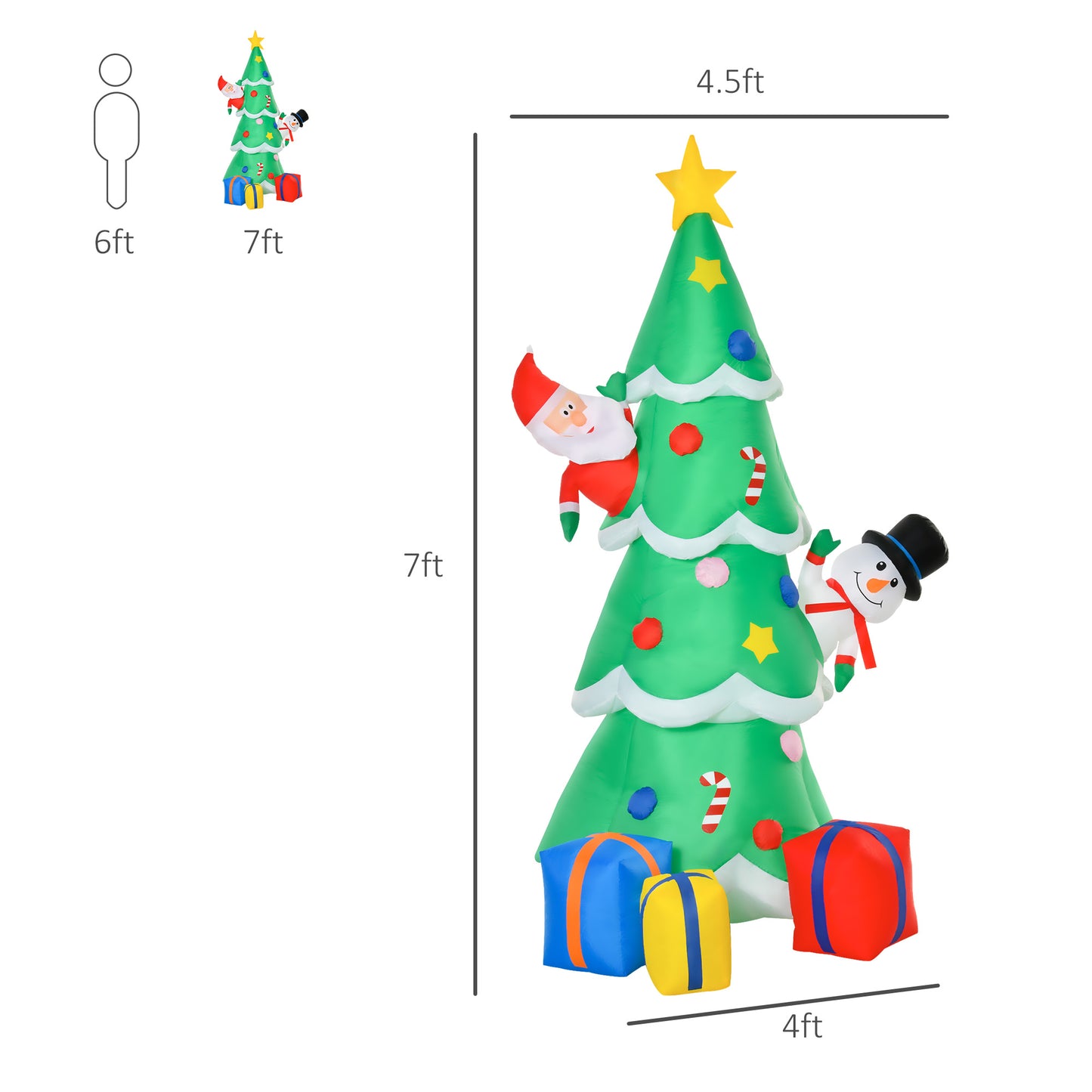 7 Feet Tall Christmas Inflatable Tree, LED Lighted with Santa Claus, Snowman and Gift Box for Home Indoor Outdoor Garden