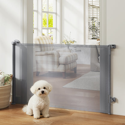 Retractable Dog Gate, 36.6" Tall,  Extends to 55" Wide, Mesh Pet Gate with Single Hand Operation, for Stairs, Doorways