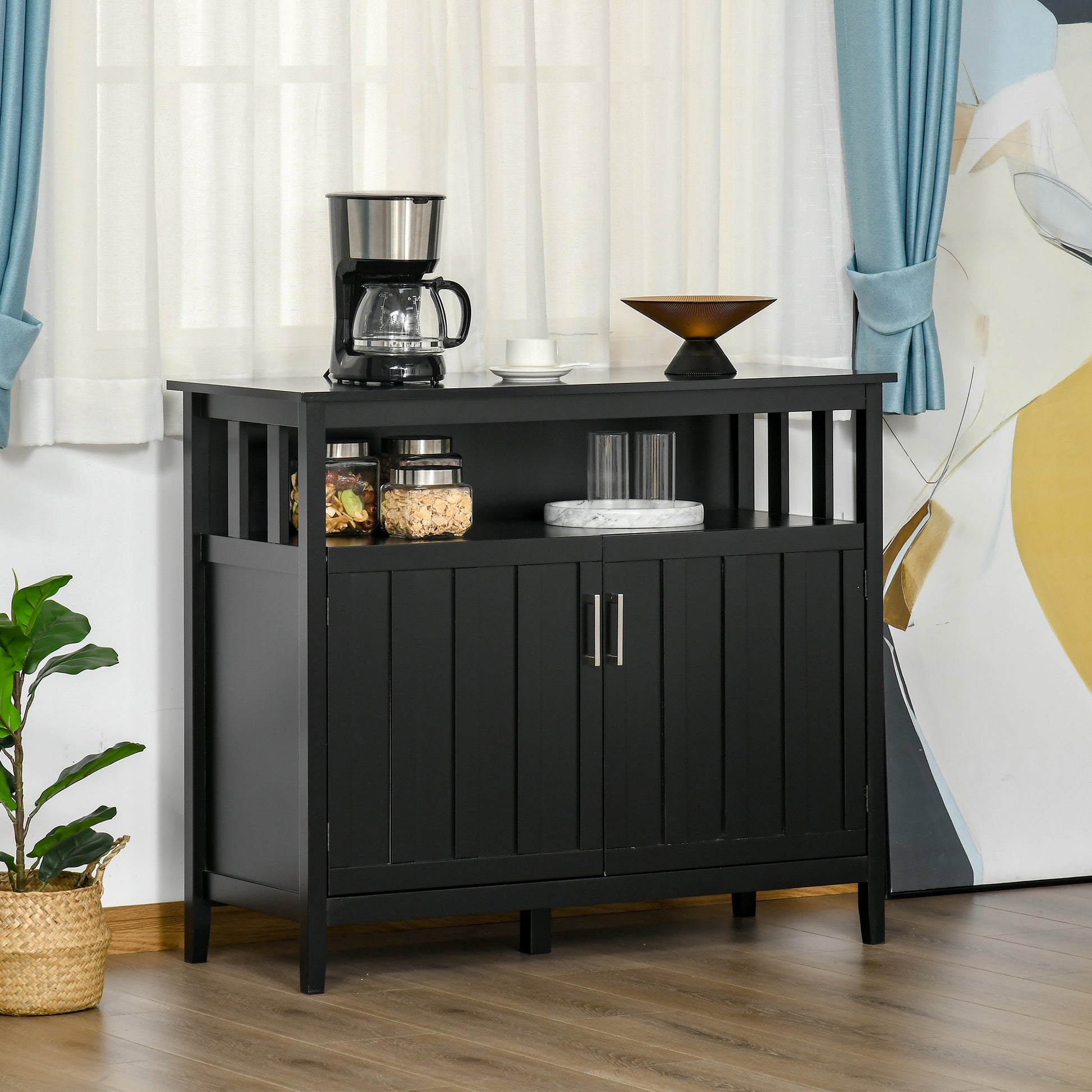 Sideboard Buffet Server Storage Cabinet Console Table with 2 Doors and Adjustable Shelves for Kitchen & Dining Room, Bla