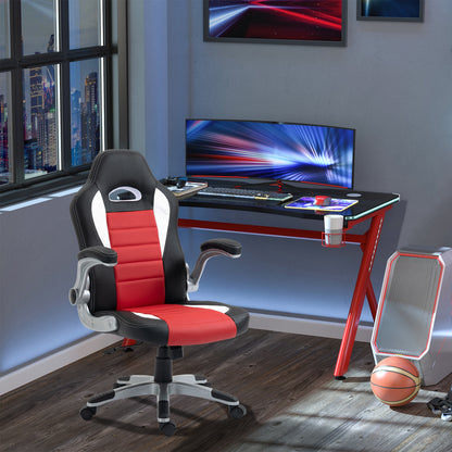Racing Gaming Chair PU Leather Office Chair Executive Computer Desk Chair with Adjustable Height, Flip Up Armrest, Swive