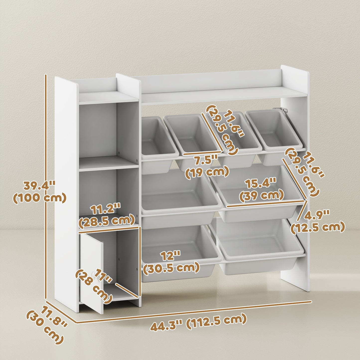 Qaba Kids Bookshelf and Toy Storage Organizer, Children Bookcase with 8 Removable Bins, Cabinet for Playroom, Kids Room,