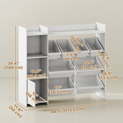 Qaba Kids Bookshelf and Toy Storage Organizer, Children Bookcase with 8 Removable Bins, Cabinet for Playroom, Kids Room,