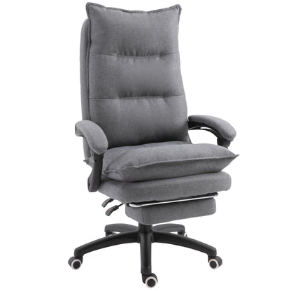 Office Chair 360° Swivel Adjustable Height Linen Style Fabric Recliner with Retractable Footrest and Double Padding, Gre