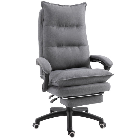 Office Chair 360° Swivel Adjustable Height Linen Style Fabric Recliner with Retractable Footrest and Double Padding, Gre