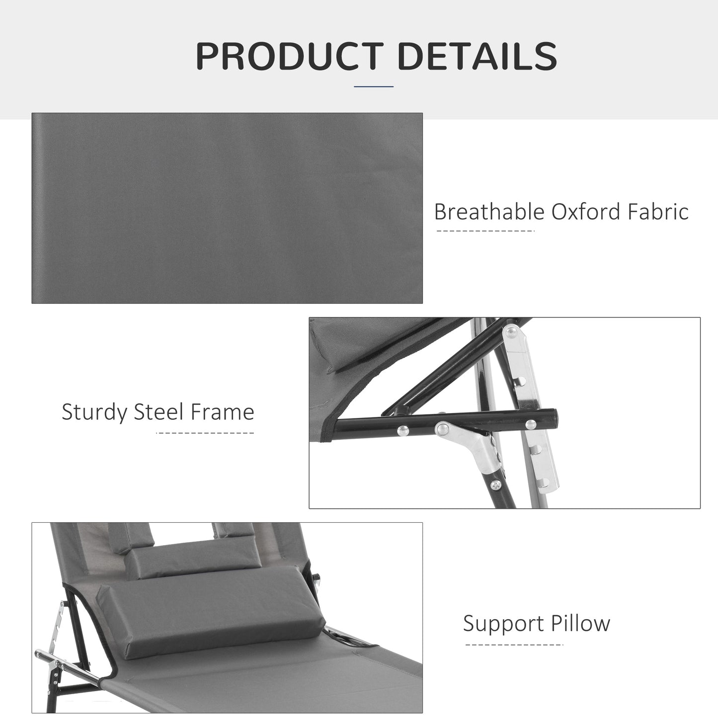 Adjustable Outdoor Lounge Chair, Garden Folding Chaise Lounge with Face Hole Reclining Tanning Chair Seat, Folding Campi