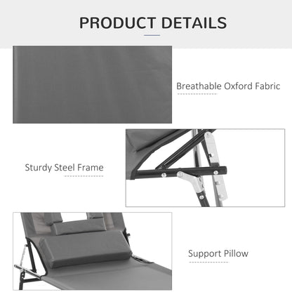 Adjustable Outdoor Lounge Chair, Garden Folding Chaise Lounge with Face Hole Reclining Tanning Chair Seat, Folding Campi