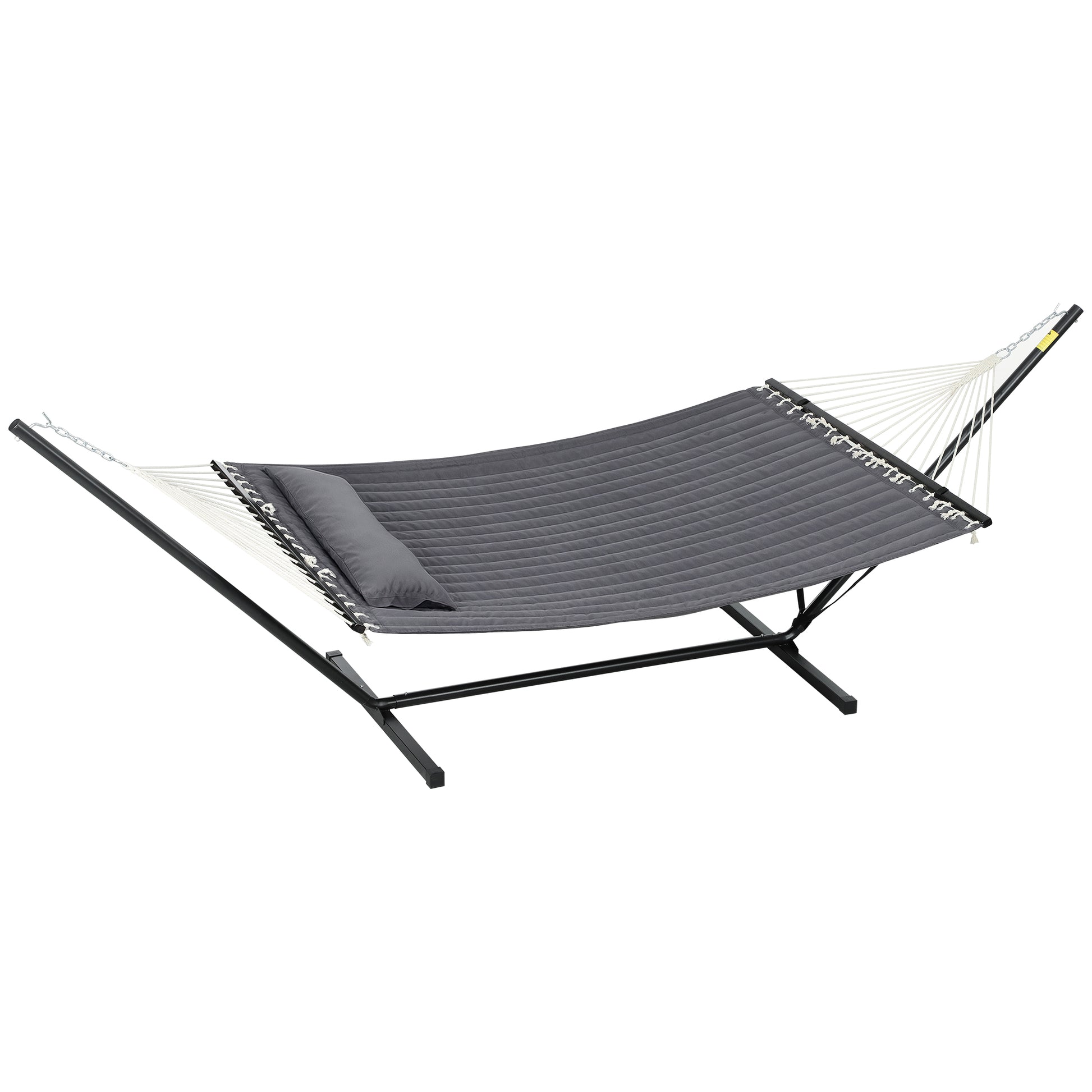 2 Person Hammock Quilted Double Hammock with Stand Pillow Spreader Bars for Outdoor Camping Beach, Dark Grey