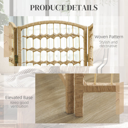 8 Panel Folding Room Divider, Portable Privacy Screen, Wave Fiber Room Partition for Home Office, Natural