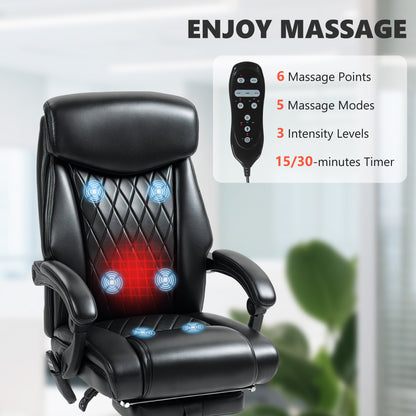 6 Point Massage Office Chair with Remote, Ergonomic Reclining Computer Desk Chair with Footrest, Side Pocket, Black