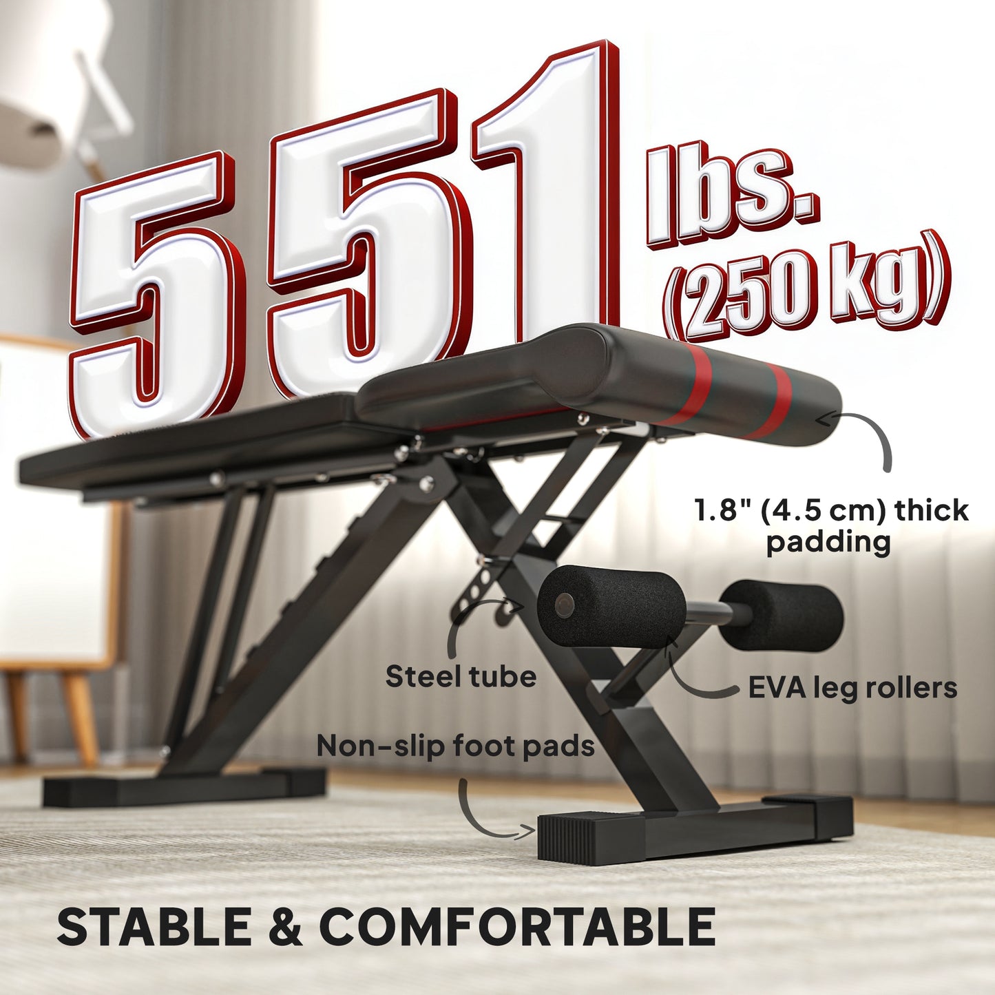 Soozier Adjustable Weight Bench, Foldable Workout Bench with Multi-Angle Seat and Back, Flat or Incline Bench for Home G