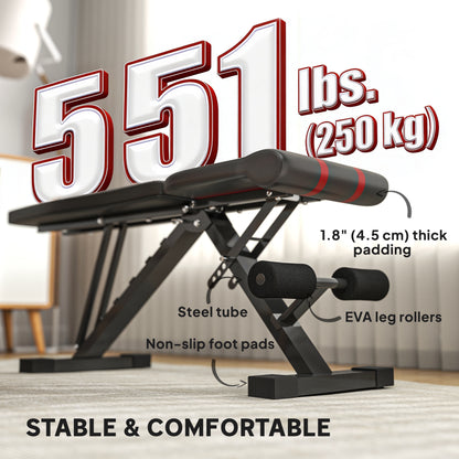 Soozier Adjustable Weight Bench, Foldable Workout Bench with Multi-Angle Seat and Back, Flat or Incline Bench for Home G