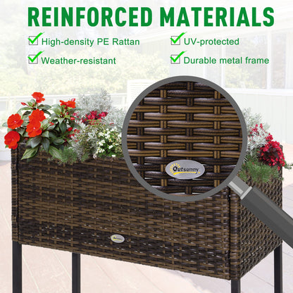 Rattan Raised Garden Boxes, Elevated Flower Beds with Storage Shelf for Herbs, Flowers, Vegetables, Brown