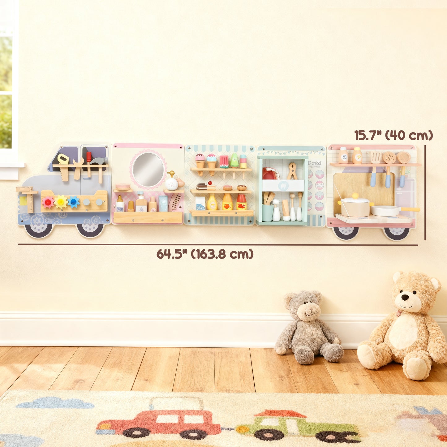 Qaba Wall Busy Board, 5 Activities Sensory Wall Toy for Playroom Nursery Classroom, for Kids 3+ Years