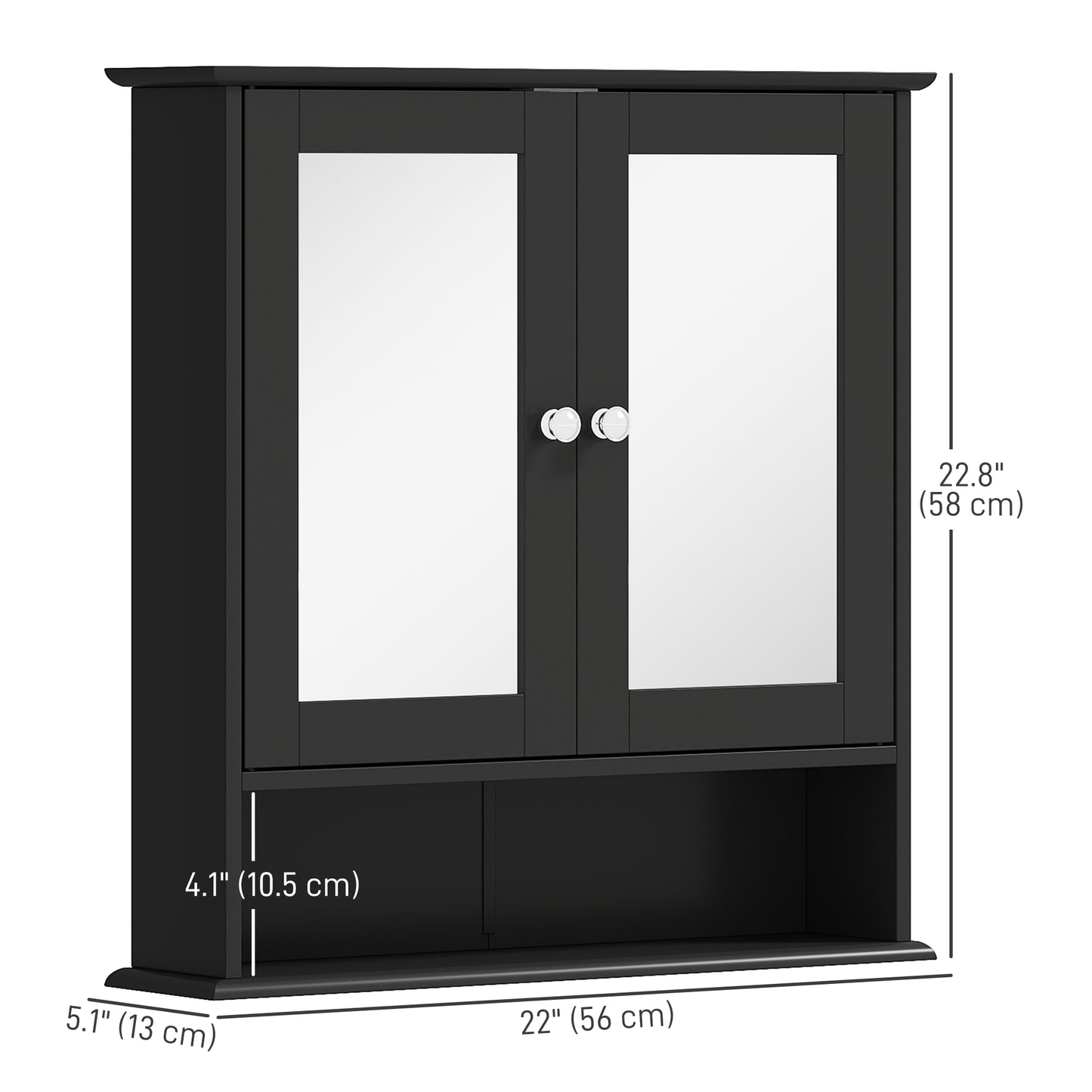 Medicine Cabinet, Wall-Mounted Bathroom Mirror Cabinet with Double Doors, Open Shelf, and Adjustable Shelf, Modern Bathr