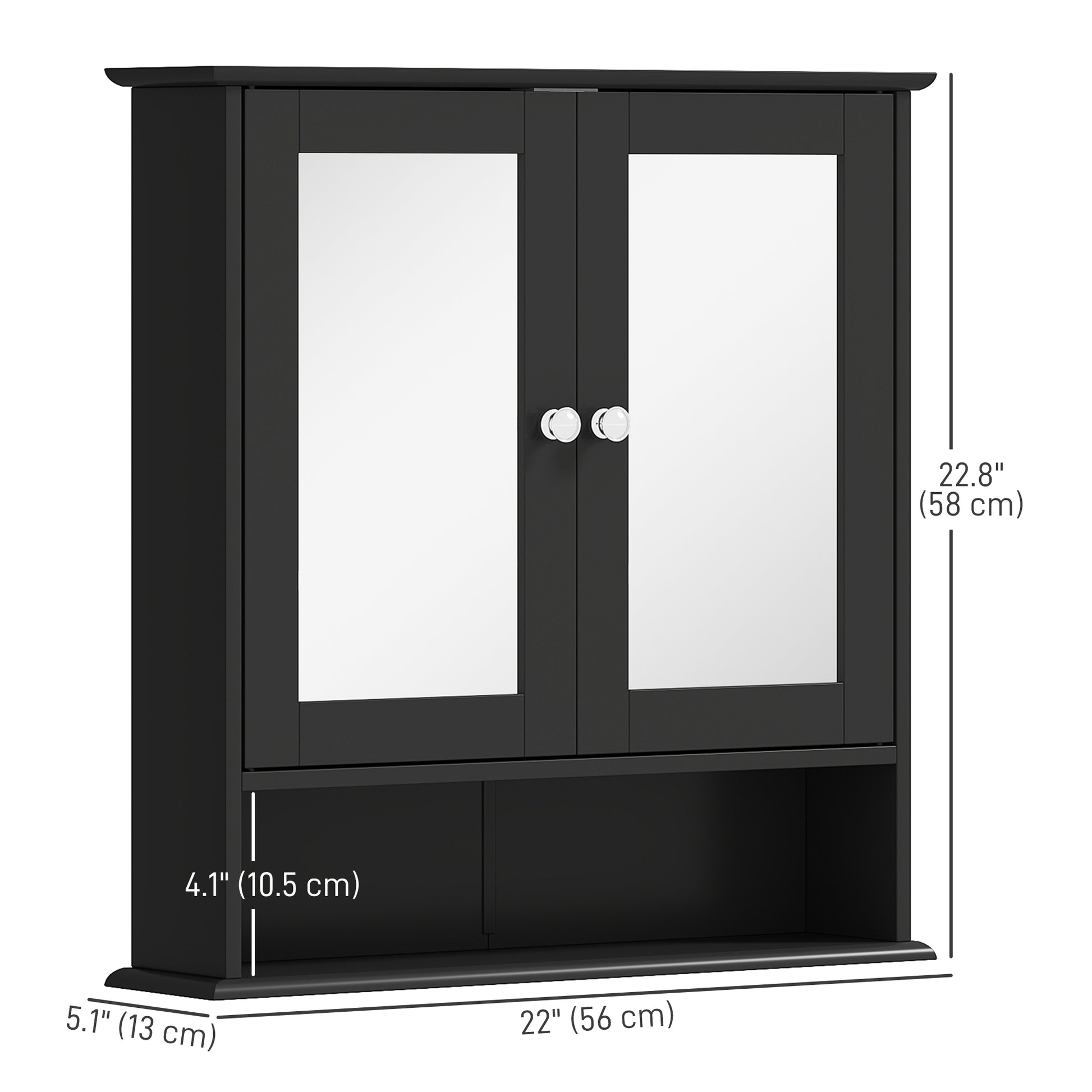 Medicine Cabinet, Wall-Mounted Bathroom Mirror Cabinet with Double Doors, Open Shelf, and Adjustable Shelf, Modern Bathr