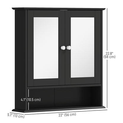 Medicine Cabinet, Wall-Mounted Bathroom Mirror Cabinet with Double Doors, Open Shelf, and Adjustable Shelf, Modern Bathr