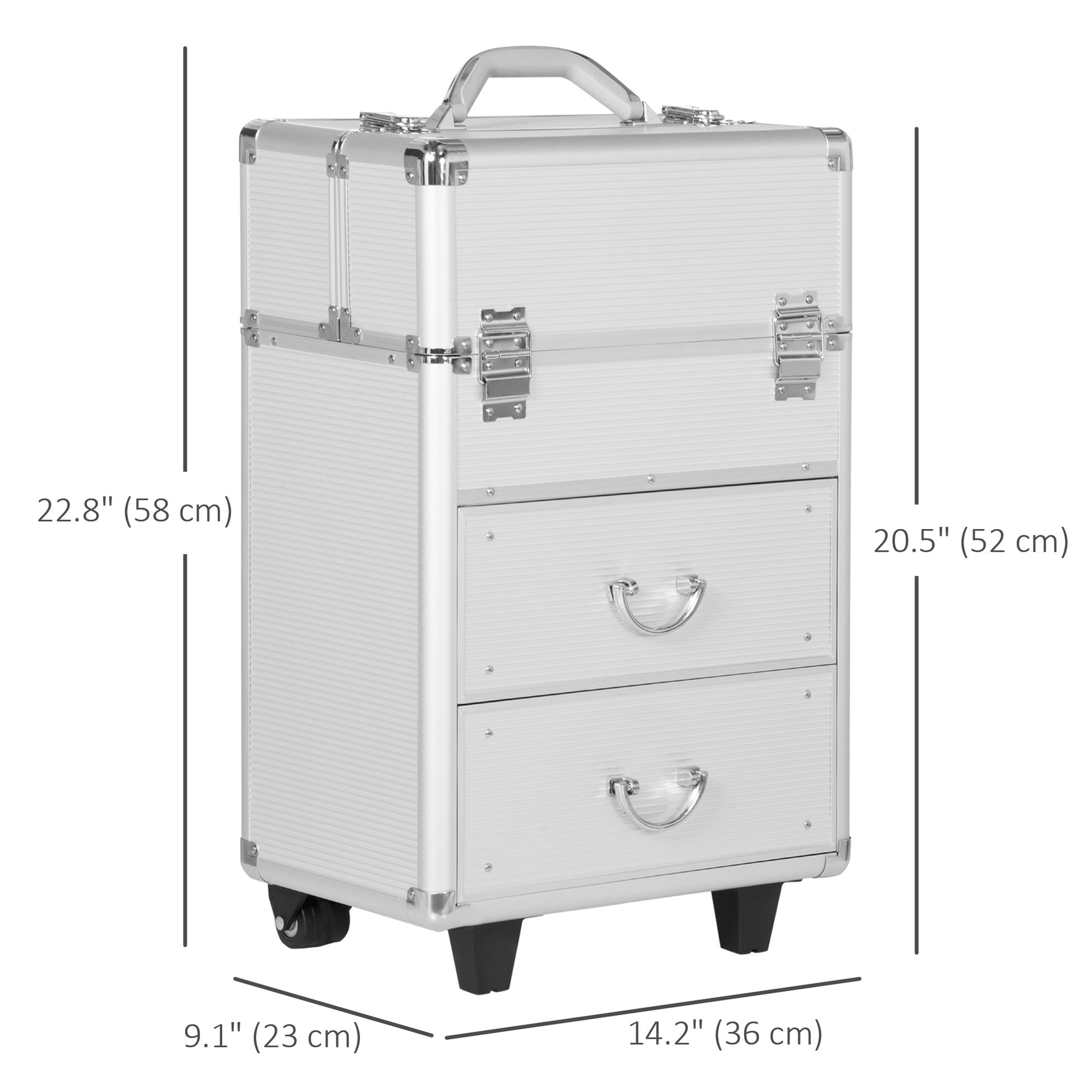 Aluminum Rolling Makeup Case, Portable Professional Cosmetic Makeup Case, Lockable Traveling Cart Trunk with Folding Tra