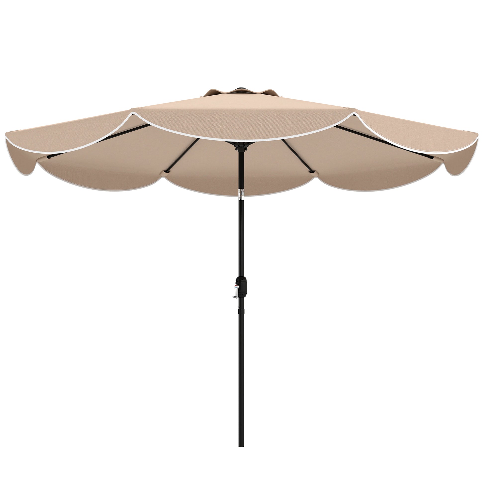 9' x 9' Round Market Umbrella with Valance, Patio Umbrella with Tilt and Crank, for Garden, Deck, Poolside, Khaki