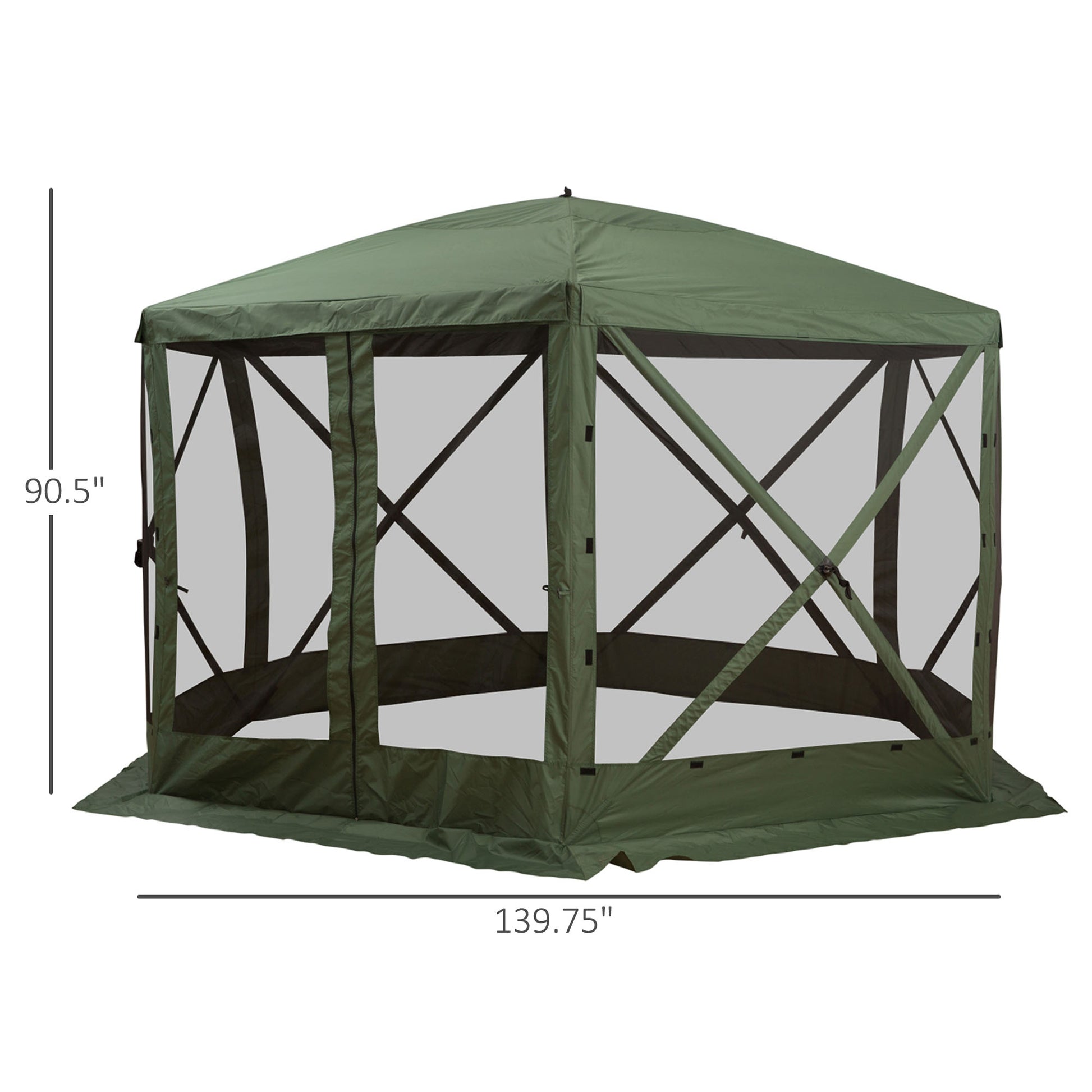 12' x 12' Hexagon Automatic Pop Up Screen Tents Camping Shelter Picnic Canopy Outdoor Sun Shade with Mesh Sidewalls and 