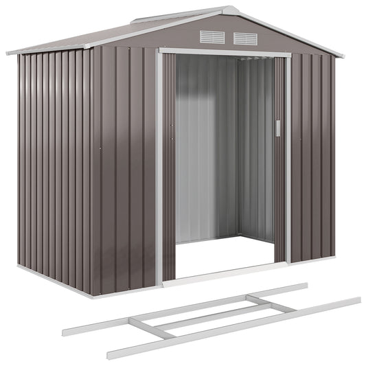 7 x 4 x 6 ft Metal Outdoor Storage Shed, Heavy-Duty Garden Tool House with Foundation Kit and Double Doors, Ideal for Pa