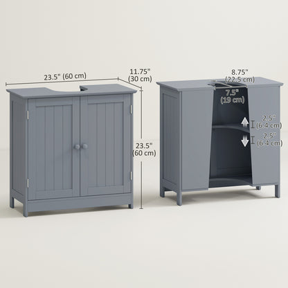 Bathroom Vanity, 24" Pedestal Sink Bathroom Vanity Furniture with 2 Doors and Shelf, Grey