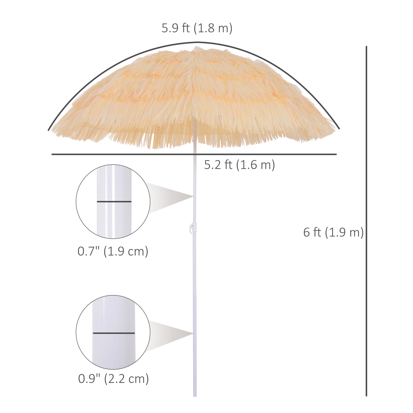 6FT Beach Umbrella Tilt Sunshade Height Adjustable Outdoor Market Patio Yard Crank Deck Sun Shade, Wheat - image 2