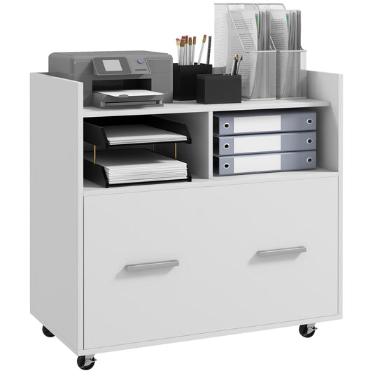 Mobile Filing Cabinet, Rolling File Cabinet with Drawer and Adjustable Hanging Bar for Letter, A4 and Legal Size, White