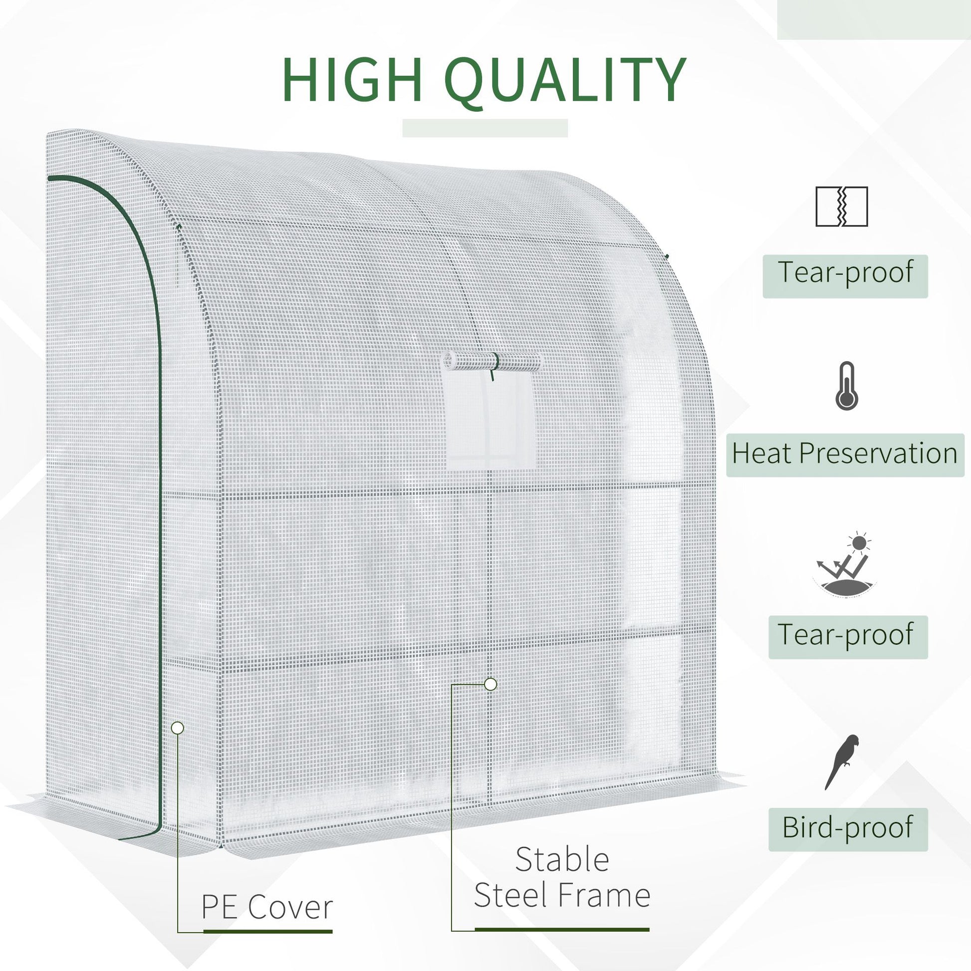 7' x 3' x 7' Outdoor Lean-to Walk-In Greenhouse w/ Roll-up Mesh Windows, Zipper Door and 3-Tier Shelves, White