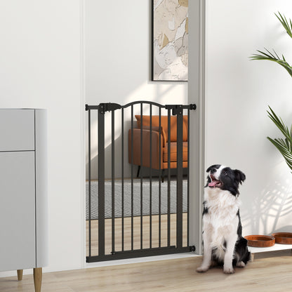 Extra Tall Dog Gate with Door, Pressure Fit, Auto Close, Double Locking for Doorways Hallways Stairs, 29"-32", Black