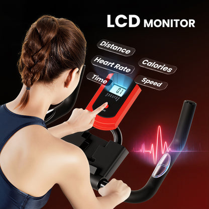 Soozier Upright Exercise Bike, Magnetic Resistance Stationary Bike with LCD Display, Indoor Cycling Bike for Home w/ Adj