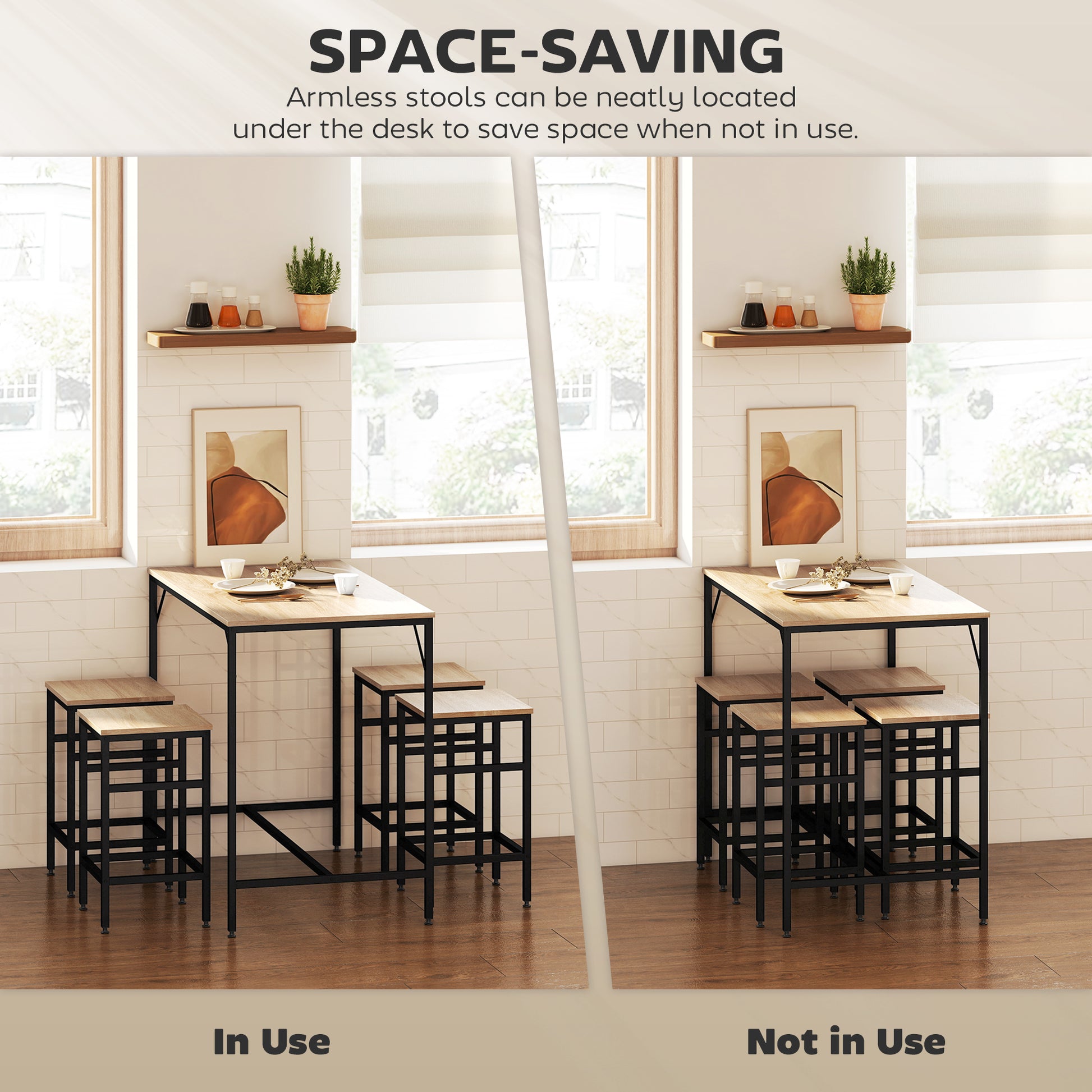 5 Pieces Industrial Rectangular Bar Table Set, Dining Table Set Breakfast Table with 4 Stools for Dining Room, Kitchen, 