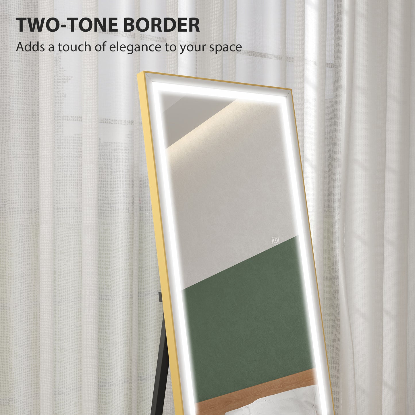 LED Mirror with Dimmable and 3 Colour Lights, 64" x 21" Rectangular Floor Mirror for Bedroom Living Room, Gold