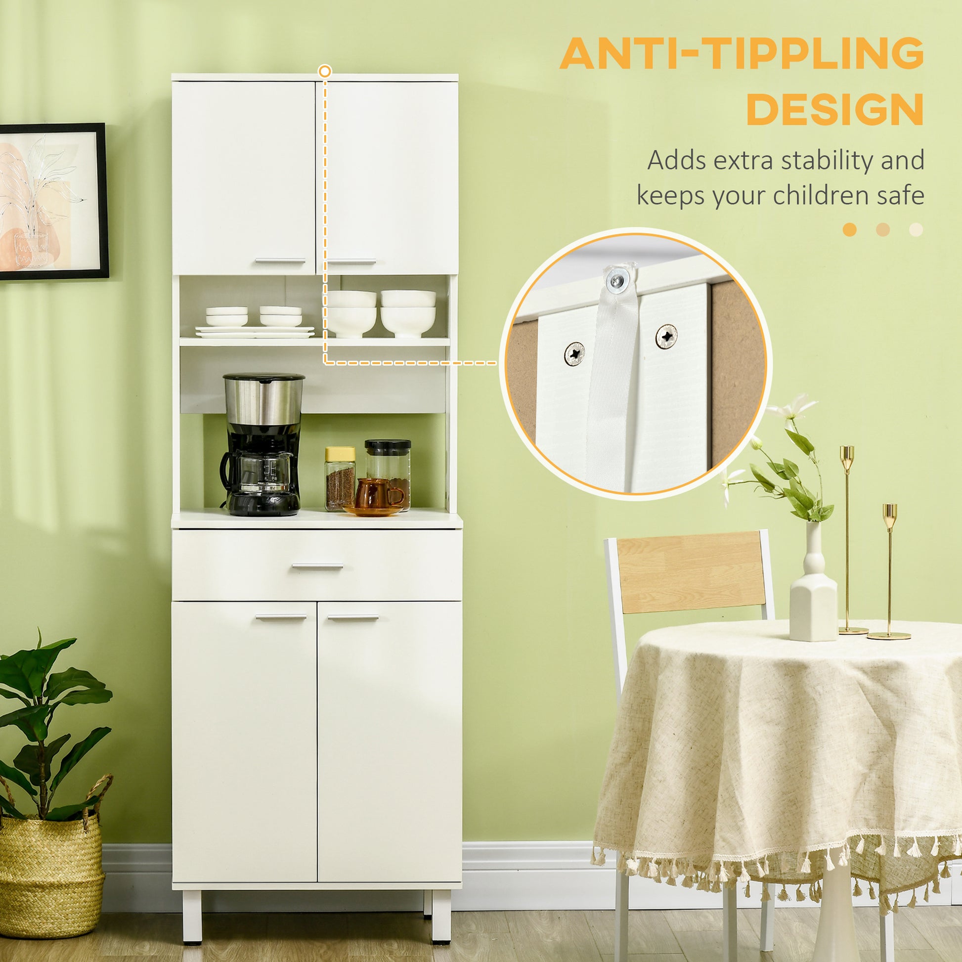 71"H Freestanding Kitchen Pantry, Buffet Cabinet with Hutch, Storage Cabinet with Drawer, Doors and Microwave Stand, Whi