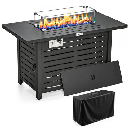 Propane Gas Fire Pit Table, Outdoor Firepit with 43" Steel Tabletop and Lid, 50,000 BTU Pulse Ignition Fire Table w/ Sta