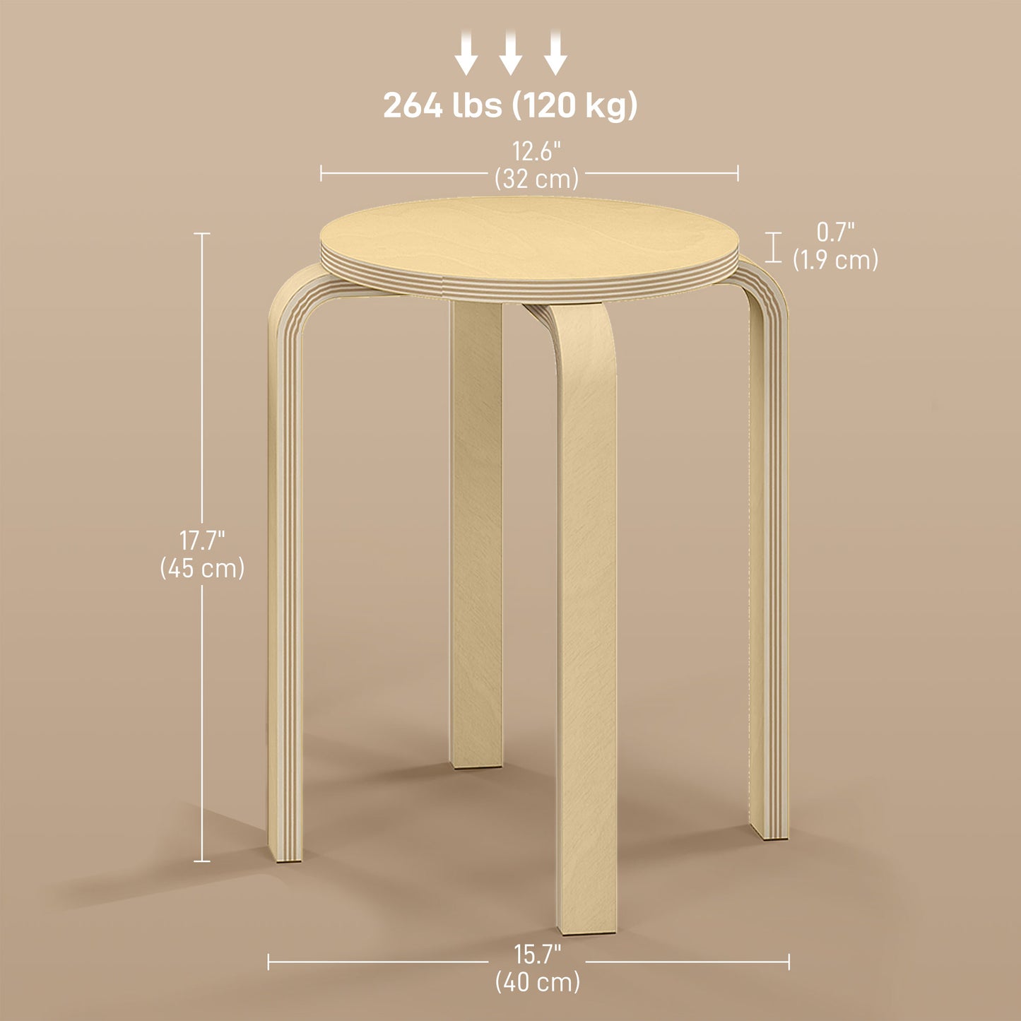 Round Stackable Chairs Set of 4, 18-Inch Backless Stacking Stools for Kitchen, Dining Room, Office, Outdoors