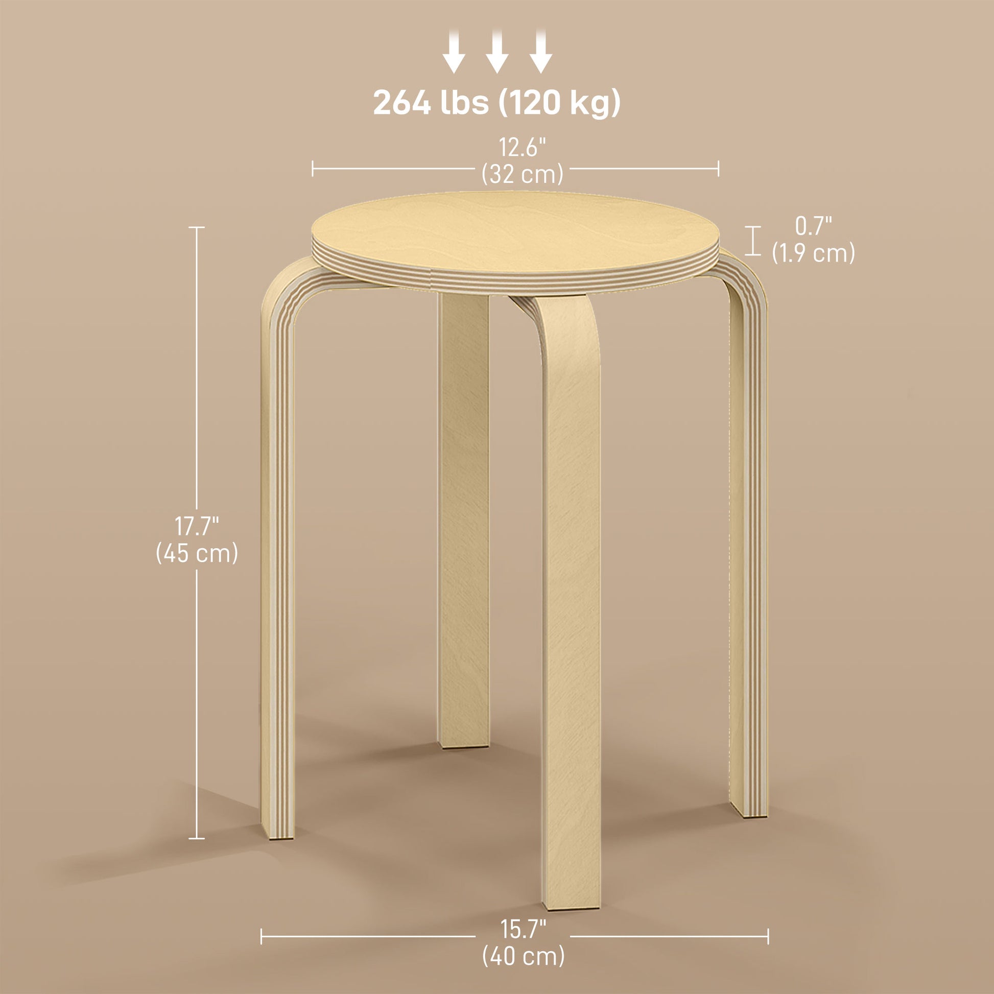 Round Stackable Chairs Set of 4, 18-Inch Backless Stacking Stools for Kitchen, Dining Room, Office, Outdoors