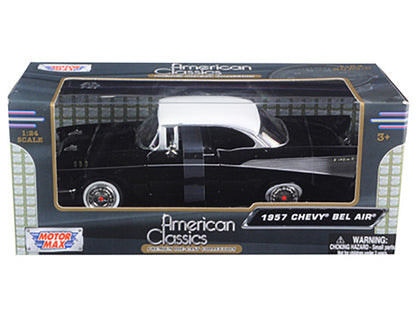 1957 Chevrolet Bel Air Black with White Top 1/24 Diecast Model Car by Motormax