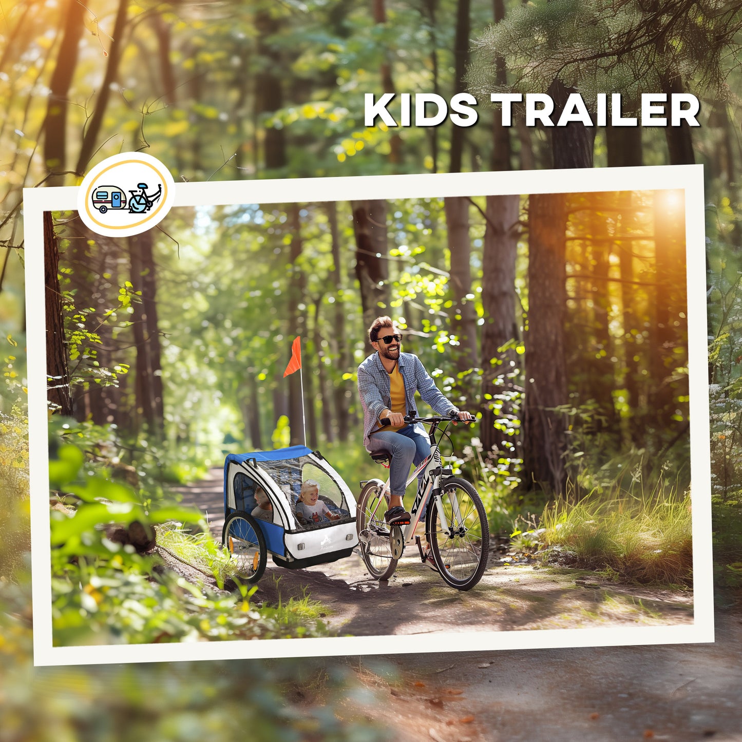 VarietyKart 2-Seat Child Bike Trailer for Kids with a Strong Steel Frame, 5-Point Safety Harnesses, & Comfortable Seat, 