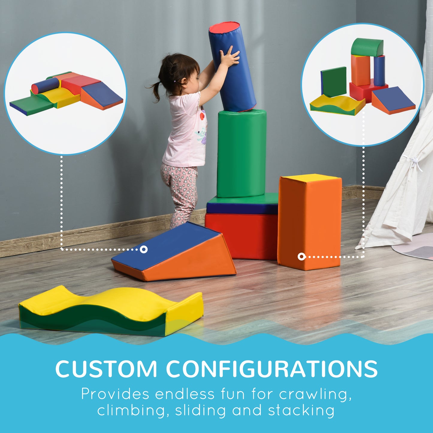 Soozier 7 Pieces Soft Play Foam Climbing Blocks, Indoor Modular Kids Play Toys for Climbing, Crawling, Sliding, Multicol