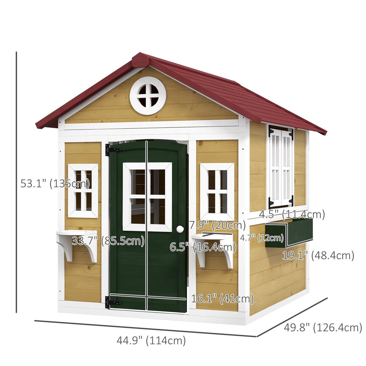 Kids Wooden Outdoor Playhouse for Toddlers aged 3–8, featuring Door, Windows, Planter Pots and Boxes, Garden Cottage Sty