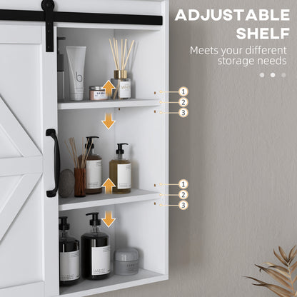Bathroom Medicine Cabinet, Wall Cabinet with Sliding Door and Adjustable Shelf, 22.8" x 7.8" x 24.4", White