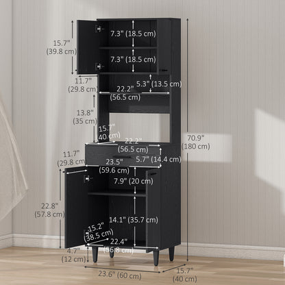 Modern Kitchen Buffet with Hutch Wooden Storage Cupboard with Microwave Counter 2 Cabinet and Drawer for Dining Room Liv