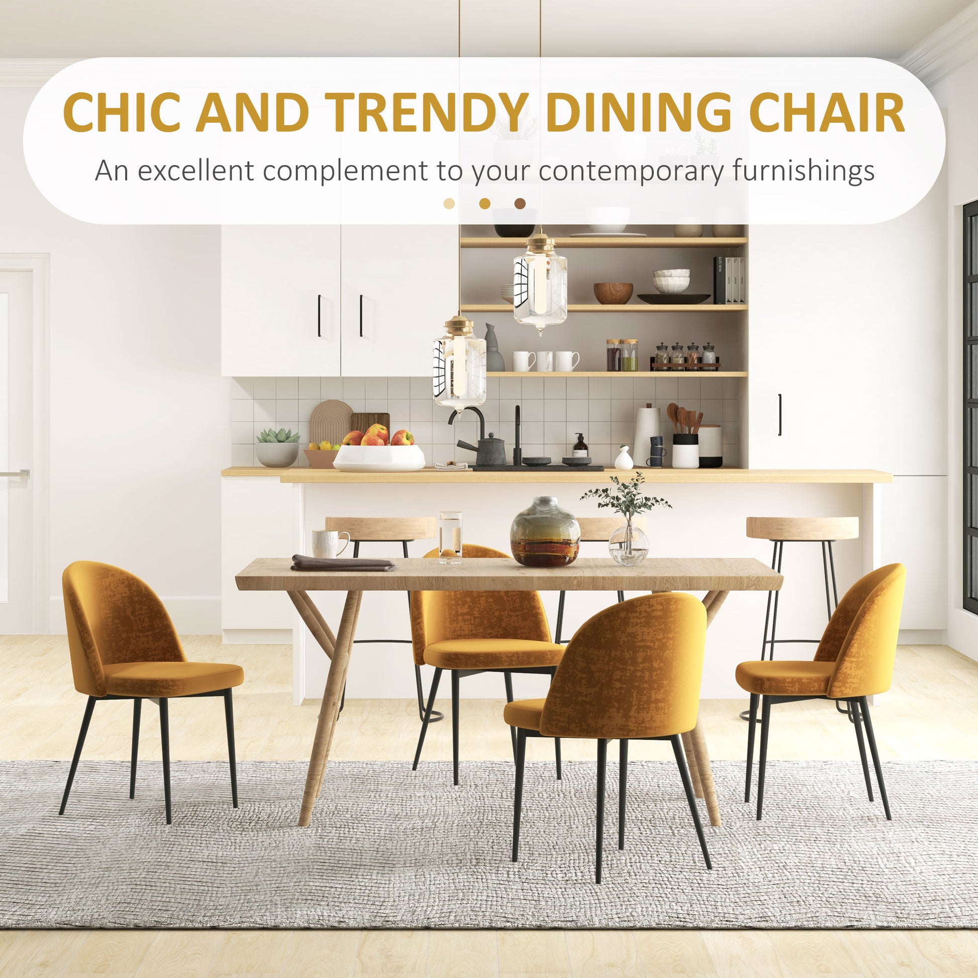 Modern Dining Chairs, Mid-Back Velvet-touch Upholstery Side Chair, Table Chair for Living Room, Dining Room, Yellow, Set