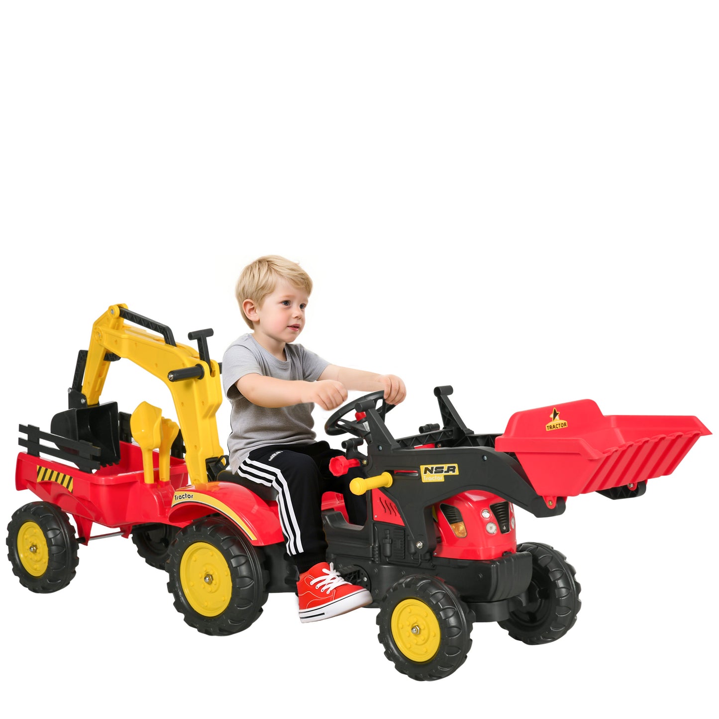 VarietyKart Ride on Toy Dump Truck for Kids, Pedal Construction Car with Detachable Trailer for 3 Years Old, Red