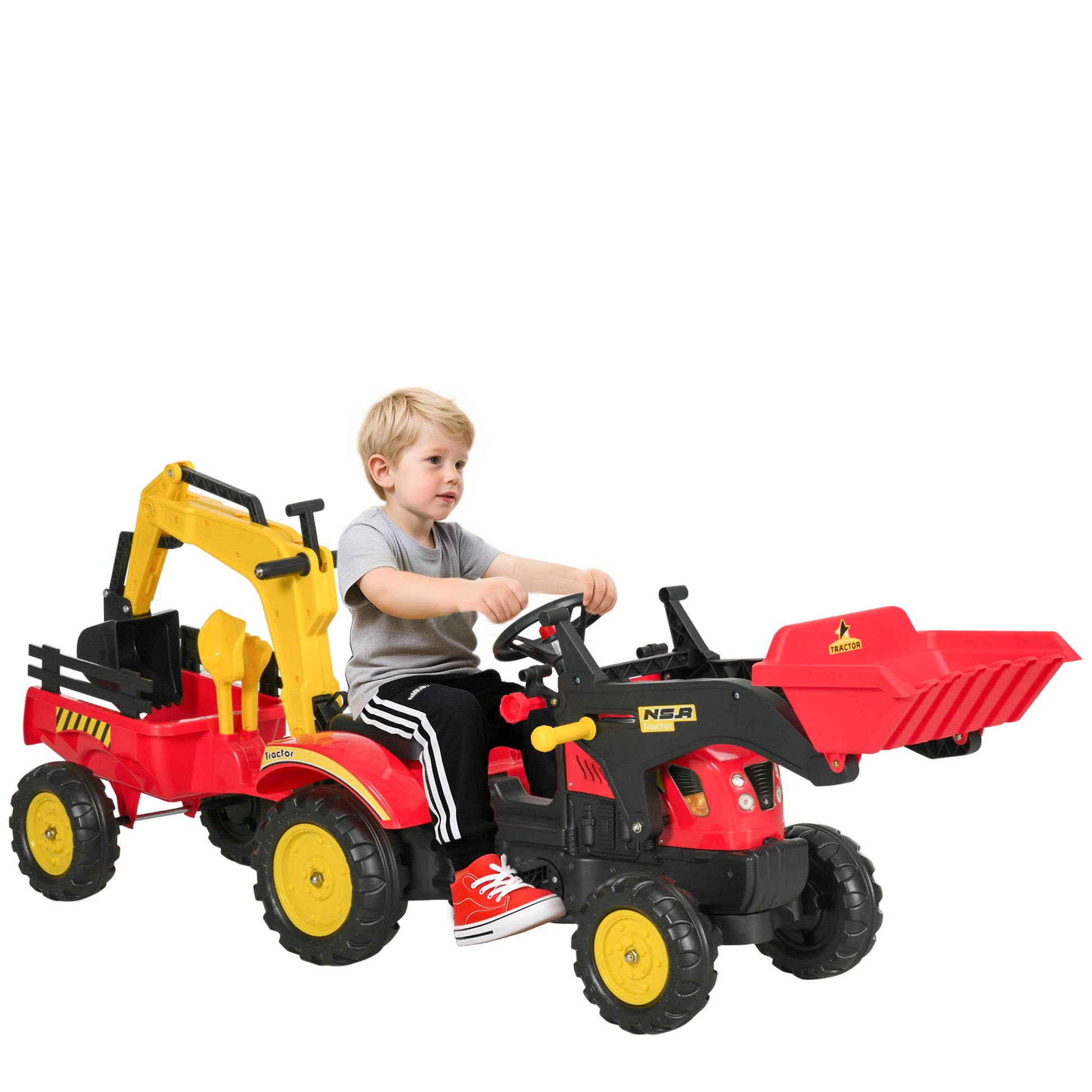 VarietyKart Ride on Toy Dump Truck for Kids, Pedal Construction Car with Detachable Trailer for 3 Years Old, Red