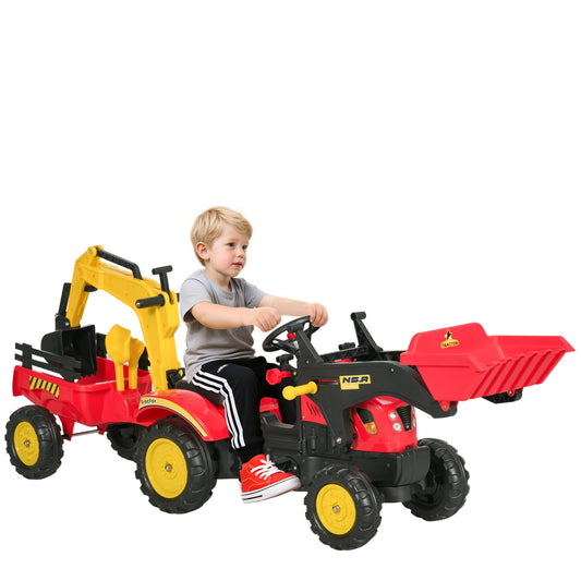 VarietyKart Ride on Toy Dump Truck for Kids, Pedal Construction Car with Detachable Trailer for 3 Years Old, Red